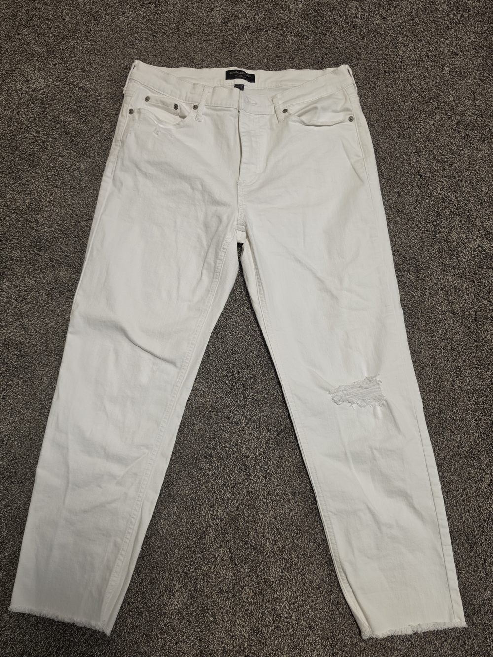 Banana Republic White Straight-Leg Jeans with Knee Distress